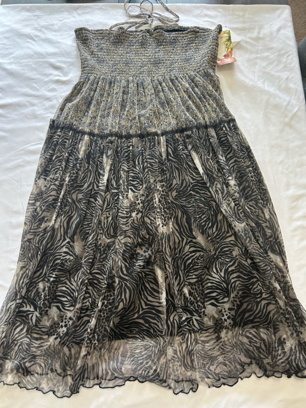 Lapis Black And Tan Sun Dress with Neutral Animal-Print Trim